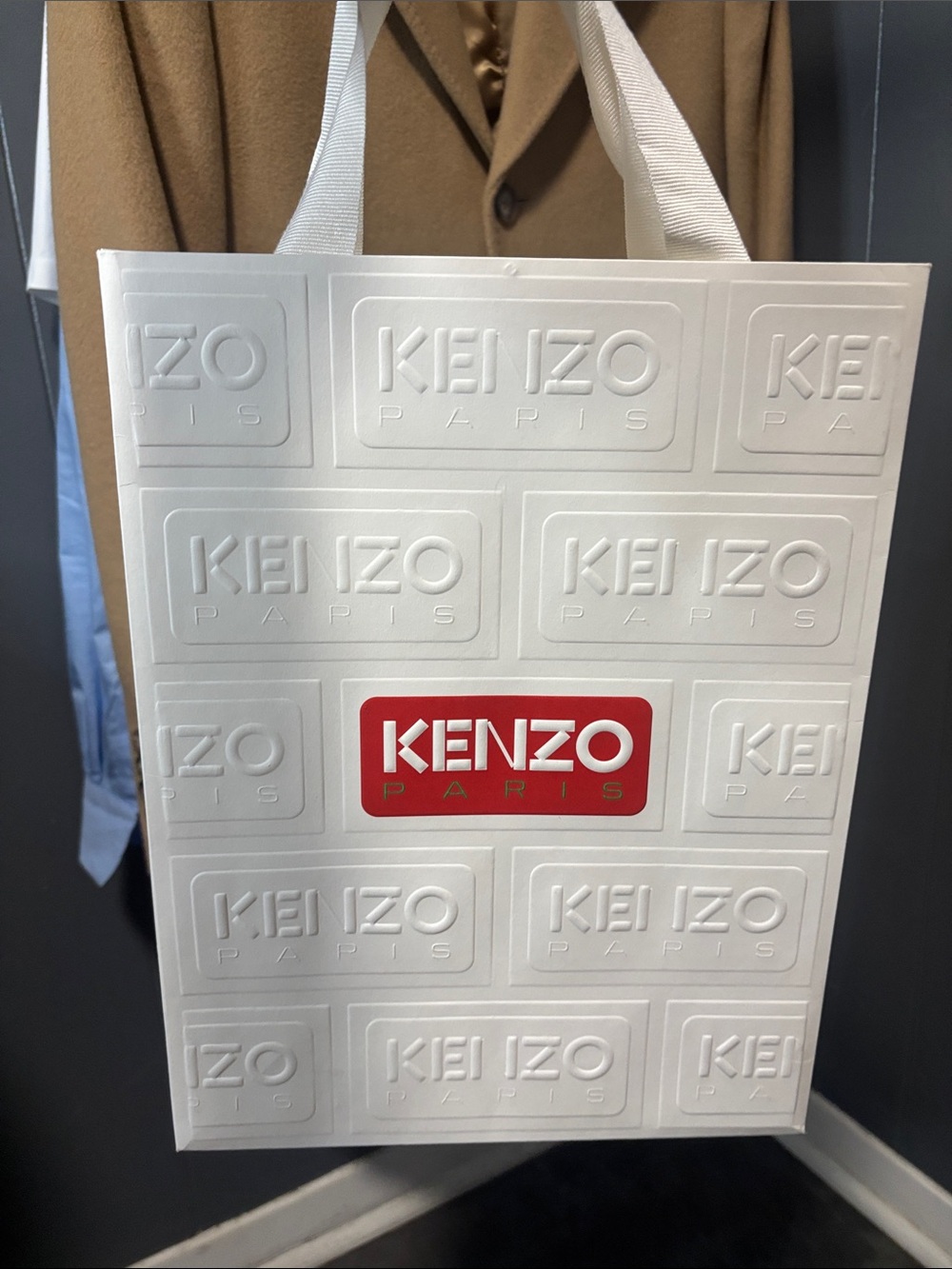 KENZO White Tote Bag with Red Logo. 10x13x5 inch